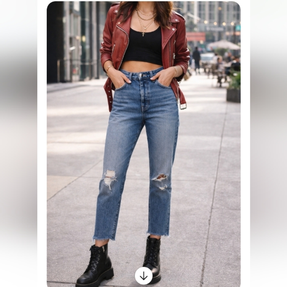 Re/Done Originals High Rise Ankle Crop Jeans Distressed Button Fly Size 25